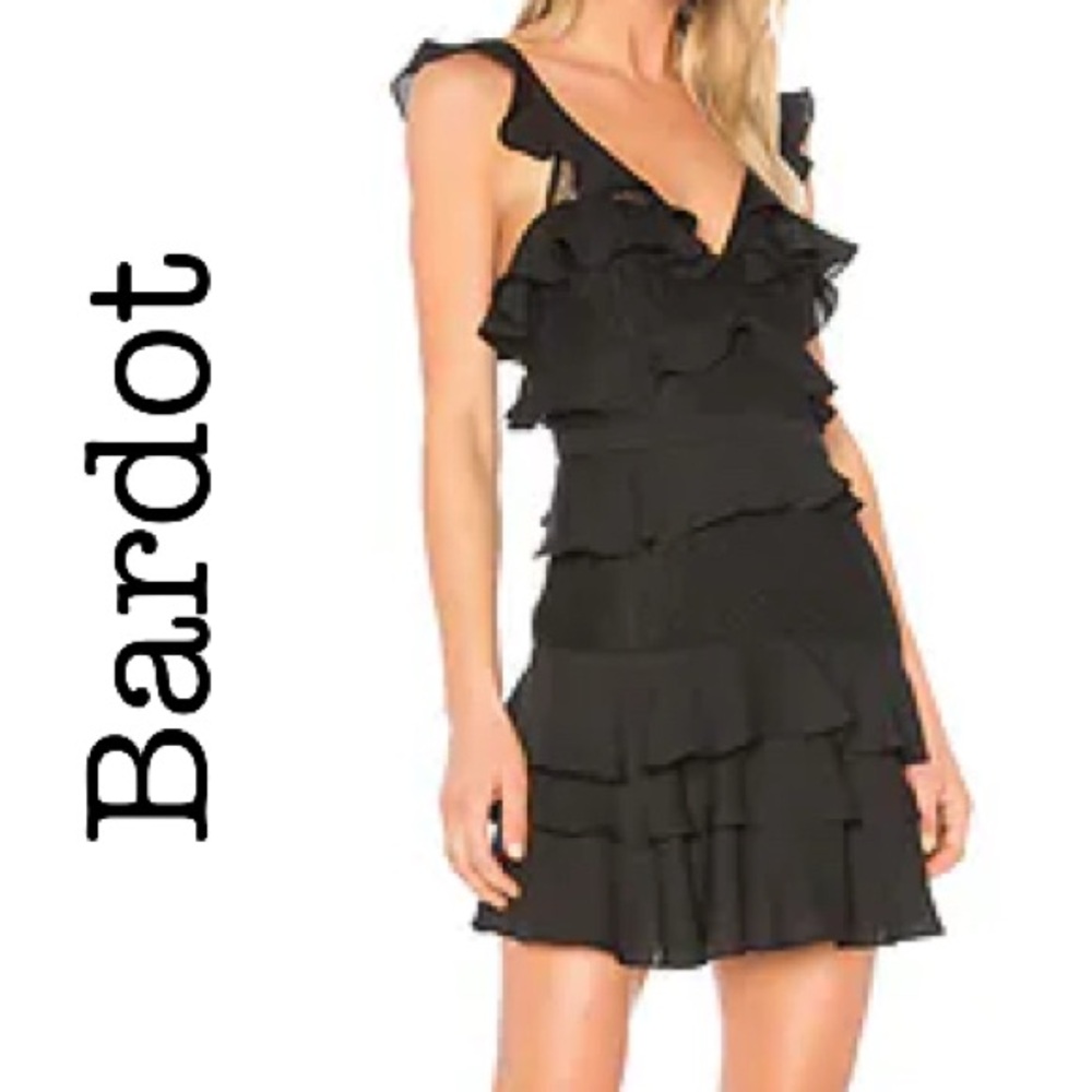 New Revolve x Bardot Black Ruffle Mini Dress Size 10
